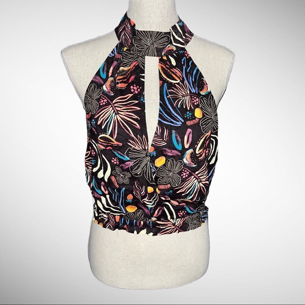 Free People Brown Exotic Print Halter Crop Top Size: SP